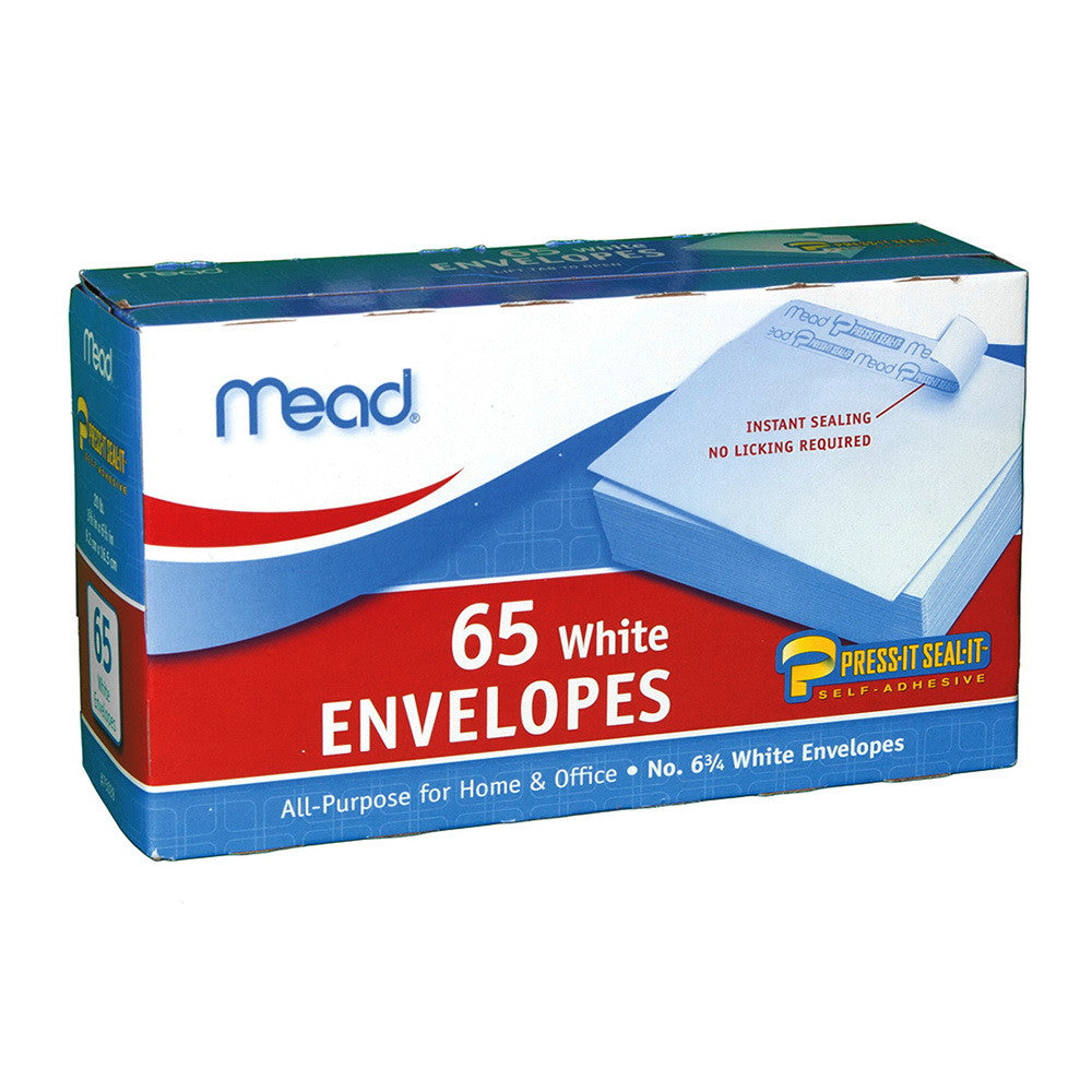 Mead Press-It Seal-It White Envelopes, 65 Count